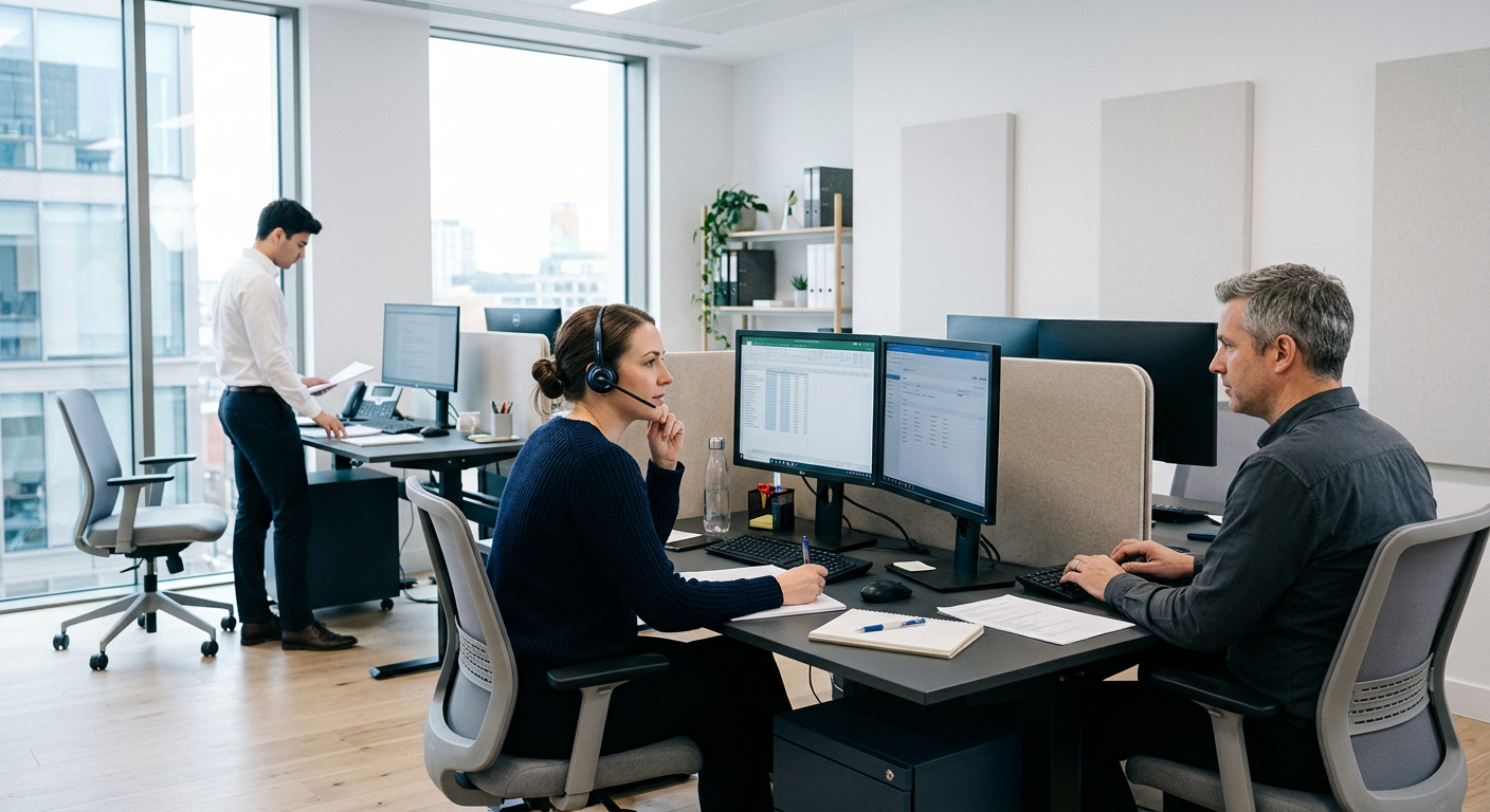 The Emmex team at work in a bright, modern office